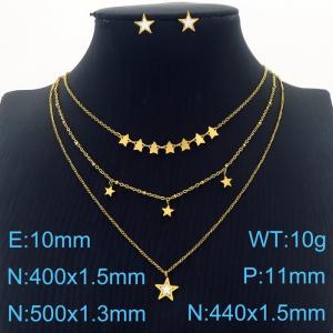 Multi-layer Stars Charm Necklace with 10mm Stars Earrings Jewelry Set for Women Stainless Steel Gold Jewelry Set - KS215481-HDJ