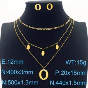 Multi-layer O Charm Necklace with 12mm O Earrings Jewelry Set for Women Stainless Steel Gold Jewelry Set - KS215482-HDJ
