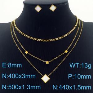 Multi-layer O  Charm Necklace Pendants with 12mm Quadrilateral Earrings Jewelry Set for Women Stainless Steel Gold Jewelry Set - KS215483-HDJ