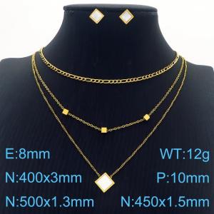Multi-layer O  Charm Necklace Pendants with 12mm Quadrilateral Earrings Jewelry Set for Women Stainless Steel Gold Jewelry Set - KS215485-HDJ