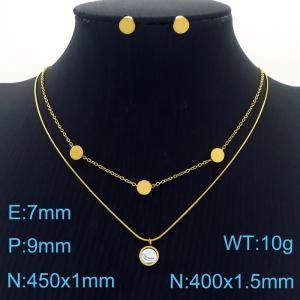 Double-decker O  Charm Necklace Round Pendants with 7mm Round  Earrings Jewelry Set for Women Stainless Steel Gold Jewelry Set - KS215486-HDJ