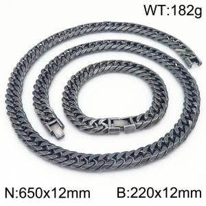 650X12MM Necklace Chain Length and 220x12mm Bracelet Length Vintage Color Men's Charm Cuban Chain Fashion Stainless Steel Necklace Bracelet Set Jewelry - KS215488-KFC