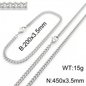 Classic Simple 3.5mm Vine Chain Stainless Steel Necklace Bracelet Fashion Jewelry Sets - KS215560-Z