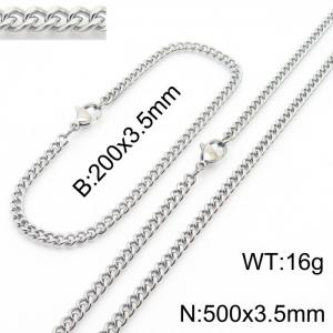 Classic Simple 3.5mm Vine Chain Stainless Steel Necklace Bracelet Fashion Jewelry Sets - KS215561-Z
