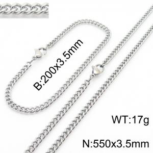 Classic Simple 3.5mm Vine Chain Stainless Steel Necklace Bracelet Fashion Jewelry Sets - KS215562-Z