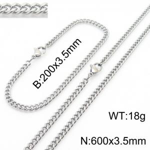 Classic Simple 3.5mm Vine Chain Stainless Steel Necklace Bracelet Fashion Jewelry Sets - KS215563-Z