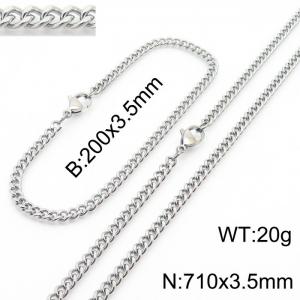 Classic Simple 3.5mm Vine Chain Stainless Steel Necklace Bracelet Fashion Jewelry Sets - KS215565-Z