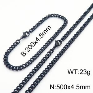 Wholesale Simple 18k Black 4.5mm Chain Stainless Steel Necklace Bracelet Jewelry Sets - KS215575-Z