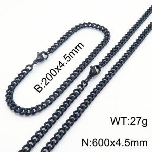 Wholesale Simple 18k Black 4.5mm Chain Stainless Steel Necklace Bracelet Jewelry Sets - KS215577-Z