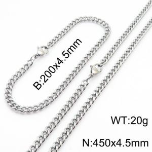 Fashion Silver Color 4.5mm Cuban Chain Wholesale Stainless Steel Necklace Bracelet Jewelry Set - KS215581-Z