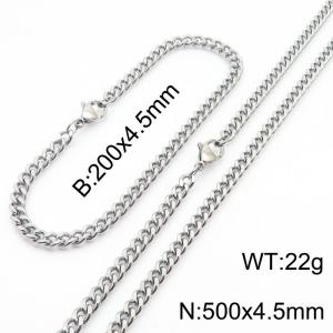 Fashion Silver Color 4.5mm Cuban Chain Wholesale Stainless Steel Necklace Bracelet Jewelry Set - KS215582-Z