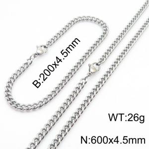 Fashion Silver Color 4.5mm Cuban Chain Wholesale Stainless Steel Necklace Bracelet Jewelry Set - KS215584-Z