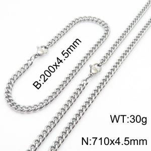 Fashion Silver Color 4.5mm Cuban Chain Wholesale Stainless Steel Necklace Bracelet Jewelry Set - KS215586-Z