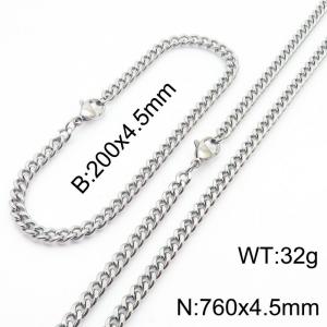 Fashion Silver Color 4.5mm Cuban Chain Wholesale Stainless Steel Necklace Bracelet Jewelry Set - KS215587-Z