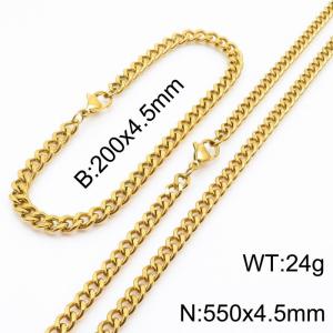 Fashion 18k Gold Plated Chain Wholesale 4.5mm Stainless Steel Necklace Bracelet Jewelry Sets - KS215590-Z
