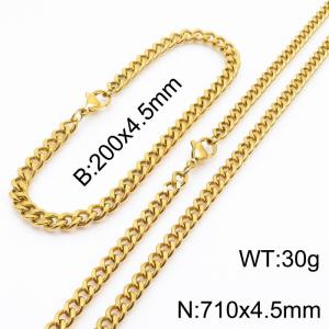 Fashion 18k Gold Plated Chain Wholesale 4.5mm Stainless Steel Necklace Bracelet Jewelry Sets - KS215593-Z