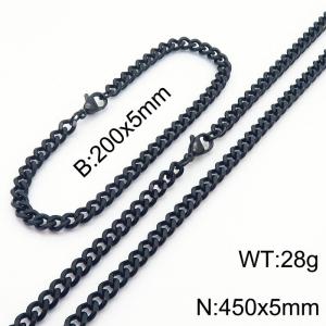 Minimalist design for men and women's stainless steel bracelet necklace 2-piece set - KS215595-Z