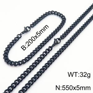 Minimalist design for men and women's stainless steel bracelet necklace 2-piece set - KS215597-Z