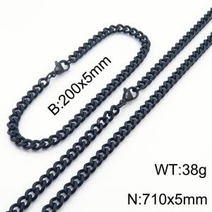 Minimalist design for men and women's stainless steel bracelet necklace 2-piece set - KS215600-Z