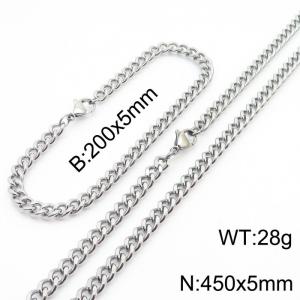 Minimalist design for men and women's stainless steel bracelet necklace 2-piece set - KS215602-Z