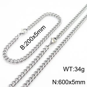 Minimalist design for men and women's stainless steel bracelet necklace 2-piece set - KS215605-Z