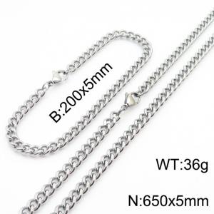 Minimalist design for men and women's stainless steel bracelet necklace 2-piece set - KS215606-Z