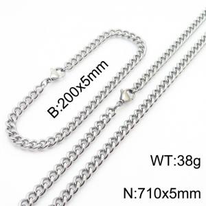 Minimalist design for men and women's stainless steel bracelet necklace 2-piece set - KS215607-Z