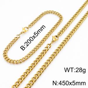 Minimalist design for men and women's stainless steel bracelet necklace 2-piece set - KS215609-Z