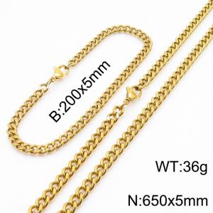 Minimalist design for men and women's stainless steel bracelet necklace 2-piece set - KS215613-Z