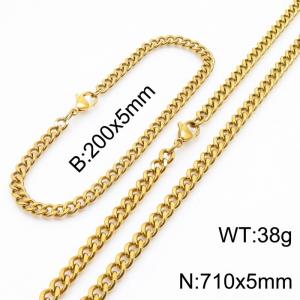 Minimalist design for men and women's stainless steel bracelet necklace 2-piece set - KS215614-Z