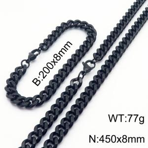 8mm stainless steel cuban link chain jewelry sets for women men black bracelet & necklace - KS215679-Z