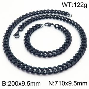 9.5mm stainless steel jewelry sets for men women twist cuban chain black bracelet & necklace - KS215705-Z