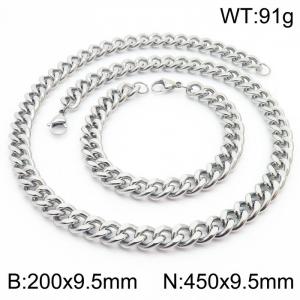 9.5mm stainless steel jewelry sets for men women twist cuban chain bracelet & necklace - KS215707-Z