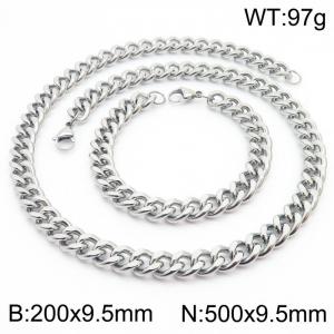 9.5mm stainless steel jewelry sets for men women twist cuban chain bracelet & necklace - KS215708-Z