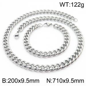 9.5mm stainless steel jewelry sets for men women twist cuban chain bracelet & necklace - KS215712-Z