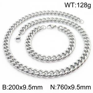 9.5mm stainless steel jewelry sets for men women twist cuban chain bracelet & necklace - KS215713-Z
