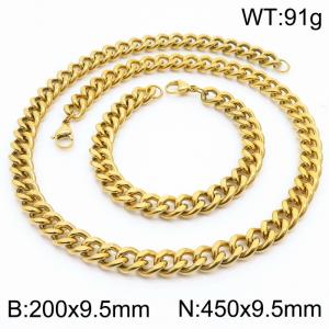 9.5mm stainless steel jewelry sets for men women twist cuban chain gold color bracelet & necklace - KS215714-Z