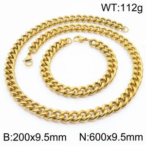 9.5mm stainless steel jewelry sets for men women twist cuban chain gold color bracelet & necklace - KS215717-Z