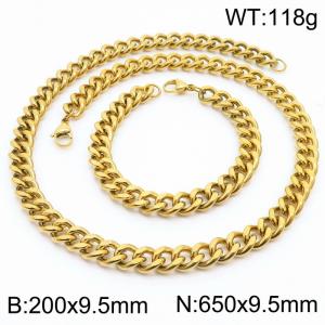 9.5mm stainless steel jewelry sets for men women twist cuban chain gold color bracelet & necklace - KS215718-Z