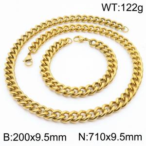 9.5mm stainless steel jewelry sets for men women twist cuban chain gold color bracelet & necklace - KS215719-Z
