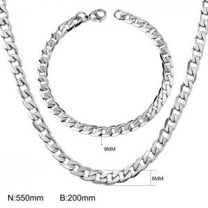 stainless steel jewelry sets  for women men cut pattern figaro chain bracelet necklace - KS215792-Z
