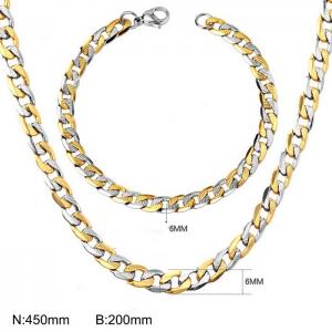 stainless steel jewelry sets  for women men intermetallic gold color cut pattern figaro chain bracelet necklace - KS215797-Z