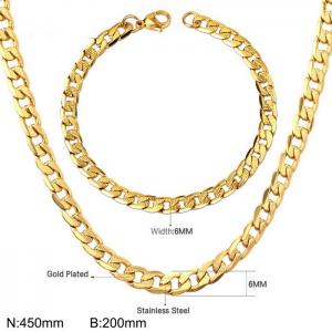 stainless steel jewelry sets  for women men gold color cut pattern figaro chain bracelet necklace - KS215804-Z