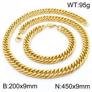 9*200/450mm Simple Vacuum Plating Gold Whip Chain Stainless Steel Men's Bracelet Necklace Set - KS215999-Z