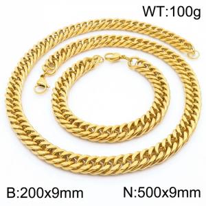 9*200/500mm Simple Vacuum Plating Gold Whip Chain Stainless Steel Men's Bracelet Necklace Set - KS216000-Z