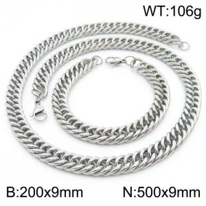 9*200/500mm Simple Silver Whip Chain Stainless Steel Men's Bracelet Necklace Set - KS216007-Z