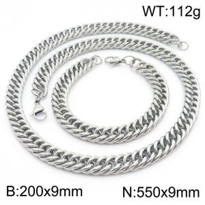 9*200/550mm Simple Silver Whip Chain Stainless Steel Men's Bracelet Necklace Set - KS216008-Z