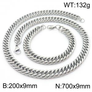 9*200/700mm Simple Silver Whip Chain Stainless Steel Men's Bracelet Necklace Set - KS216011-Z