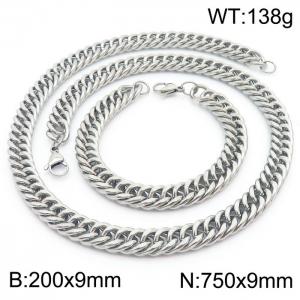 9*200/750mm Simple Silver Whip Chain Stainless Steel Men's Bracelet Necklace Set - KS216012-Z
