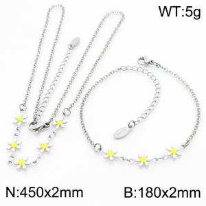 Fashion stainless steel 180×2mm&450×2mm white double-sided adhesive drop small daisy petal splicing O-shaped chain for women's charm silver set - KS216075-Z
